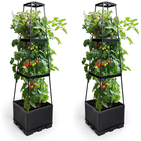 Lot de 2 bacs surélevés auto-arrosants, Jardin potager pour tomates – Inclut 10 pinces et 1 rouleau d’attache – Texture tressée, 3 niveaux – Idéal pour plantes grimpantes, légumes et fleurs grimpantes