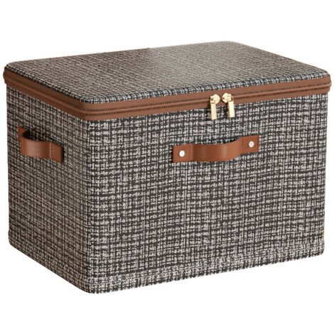Boîte de rangement avec fermeture éclair et couvercle, Poignées en cuir PU – Empilable et pliable – Tissu non tissé – Pour armoire – 1 pièce, 40×30×21cm