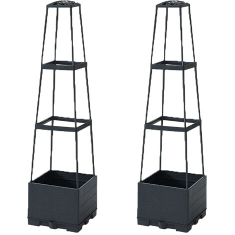 Lot de 2 bacs surélevés à arrosage automatique, Bac à tomates avec effet bois – 3 niveaux, compatible plantes grimpantes, légumes et fleurs grimpantes – Matériau plastique – Inclut 10 pinces et 1 roul (1/4)