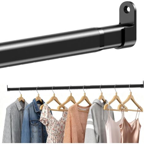 Barre de penderie ovale en métal, Télescopique de 42 à 130 cm – Installation avec perçage – Livrée avec 2 supports – Idéale pour chambre, buanderie, camping-car