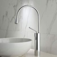 Robinet Goutte D'Eau, Robinet De Lavabo De Salle De Bain, Robinet MéLangeur De Lavabo Moderne à Comptoir Haut,Robinet MéLangeur De Salle De Bain MonopôLe à Buse Rotative IntéGréE à 360°, Argent