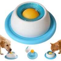 Blue Licking Ball for Dogs - Anti-stress & Slow Feeder Bowl with Rotating Ball for Liquid Dog Food, Quark and Broth