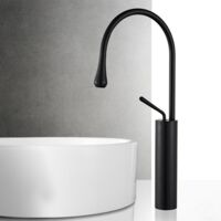 Robinet Goutte D'Eau, Robinet De Lavabo De Salle De Bain, Robinet MéLangeur De Lavabo Moderne à Comptoir Haut, Robinet MéLangeur De Salle De Bain Monopolaire IntéGré à Buse Rotative à 360°, Noir