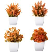 Set of 4 Small Artificial Autumn Plants, Ideal for Indoor Decor, Suitable for Homes, Offices, Desks and Bathrooms to Create a Seasonal Autumn Ambience (White)