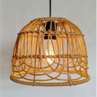 Outdoor Pendant Light, Handcrafted Rattan Decorative Lamp, LED Lighting, Powered By 4 AA Batteries (not Included), Suitable for Decorating Gazebos, Porches, Courtyards and Back Gardens, with Remote Co