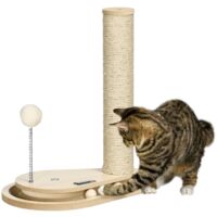 Nid d’accouplement pour chatons, incluant des jouets, une piste de balle, et une boule dotée d’une plume. dimensions : 35 cm x 23 cm x 40 cm. Matériau naturel.