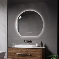 Miroir rond de 80 cm, éclairé. Conçu pour être installé au mur. Il est anti-vapoissement. La température de l’éclairage peut être ajustée en trois couleurs.parfait pour la décoration intérieure modern