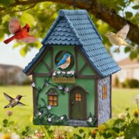 Niche à oiseaux suspendue en résine, Mangeoire pour oiseaux – Adaptée aux colibris, mésanges bleues, pinsons, cardinaux – Idéale pour nidification – Décoration de jardin, terrasse, cour