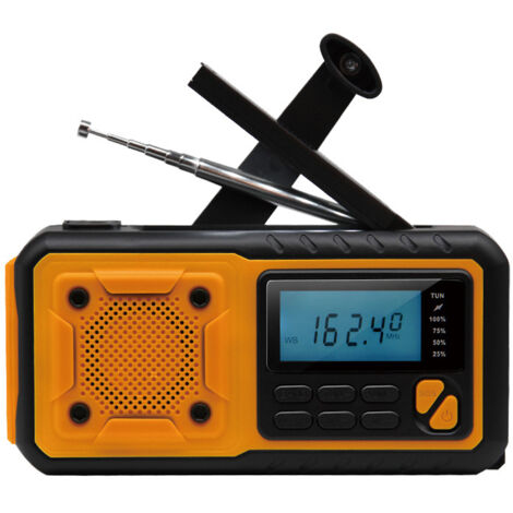 Radio solaire à manivelle avec chargeur de téléphone, batterie 4000mAh, radio FM/AM/SW portable avec lampe de poche et alarme SOS, pour camping et urgence (1/5)
