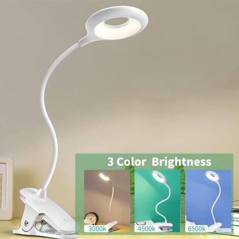 Rechargeable LED Desk Lamp - Dimmable & Three Color Temperatures - Clip-On Desk Lamp, Ideal for Use as a Study Light, Reading Light, Bedroom Light, or Vanity Mirror Light