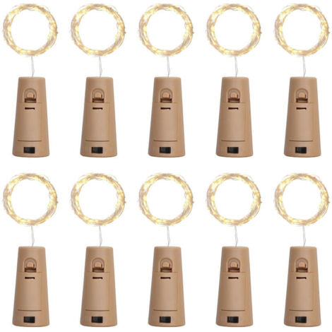 Lot de 10 Guirlandes LED Bouchon de Bouteille - Blanc Chaud - 1m 10 Ampoules - Décoration pour Bar et Fête (1/5)