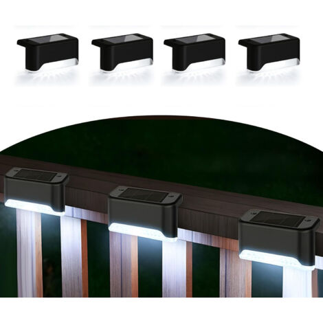 Ensemble de 4 lampes solaires LED pour escalier - Lumière blanche, résistantes aux intempéries - Installation facile le long des jardins, des allées, des escaliers ou des clôtures (1/5)