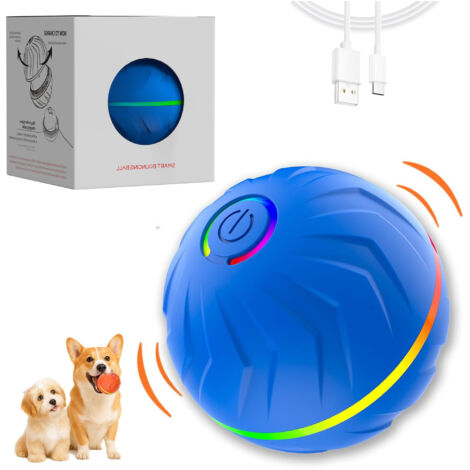 Balle interactive pour chien, se déplaçant, rebondissant et tournant automatiquement, balle mobile pour chiens de petite, moyenne et grande taille, bleue