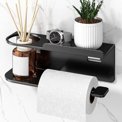 Porte-papier toilette mural autocollant sans perçage avec étagère, support en acier inoxydable résistant pour salle de bain et cuisine
