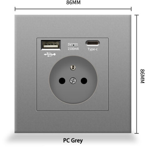 Prise Française Complète avec USB C 16A 240V Verre Résistant Installation Facile pour Maison & Bureau (1/5)