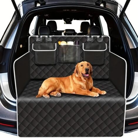 Tapis de coffre universel anti-griffures pour chiens, avec rabat de protection pour pare-chocs, antidérapant et imperméable, pour sièges arrière de berlines et coffres (noir) (1/5)