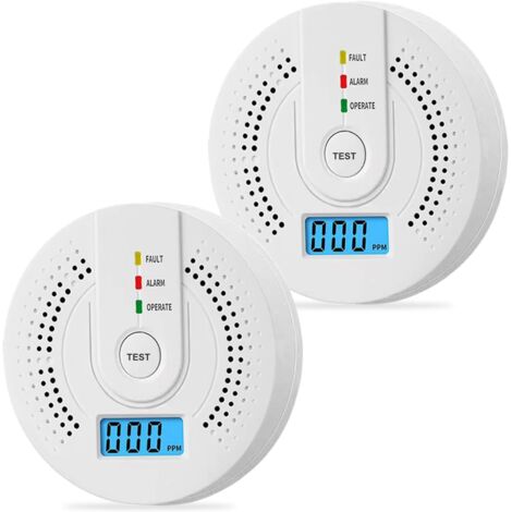 Lot de 2 détecteurs de monoxyde de carbone avec écran LCD, alarme sonore et LED pour la maison (1/5)
