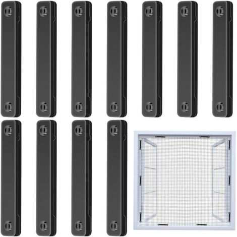 Lot de 12 attaches magnétiques pour moustiquaires - Noir, fixation solide sans trace, clips de fixation pour fenêtres et portes, adaptés aux appartements, chambres d'enfants et espaces de vie (1/5)