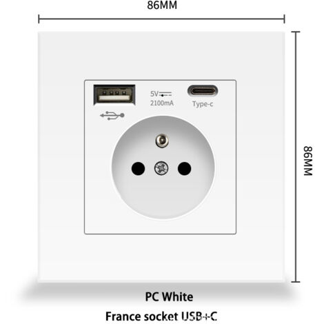 Panneau de prise USB français standard européen blanc, prise Typec + USB standard français (1/4)