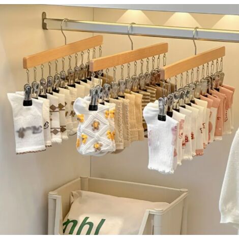 3 pièces de cintres avec douze clips, pinces de séchage de vêtements en acier inoxydable, étendoir à vêtements (1/5)