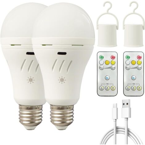 Lot de 2 ampoules LED E27, 700lm (équivalent 50W), Ampoules rechargeables avec télécommande, 3 niveaux de gradation, 3 températures de couleur (3000K/4000K/6000K) (1/5)