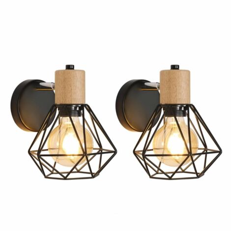 Lot de 2 appliques murales en fer dimmables 110-220V, sans source lumineuse, style industriel vintage pivotant, douille E27, luminaire décoratif pour chambre, couloir et salon (1/5)