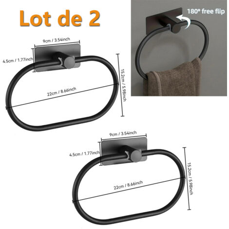 Lot de 2 Porte Serviette salle de bain mural, Anneau porte-serviette fixation sans perçage (1/4)