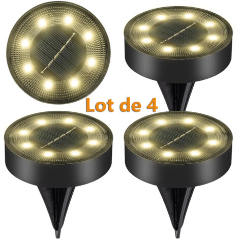 Lot de 4 Lumières solaires de sol extérieures - Blanc chaud - 8 LED - Étanche IP68 - Éclairage pour jardin, allée, terrasse, entrée de garage - Automatique (1/5)