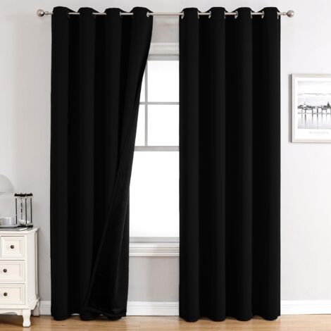Rideaux Fenêtre 100% Occultants Lot de 2, Épais Isolants Thermiques avec Doublure Noire, Rideaux Assombrissants à Oeillets pour Chambre et Salon, 132x241cm