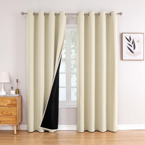 Lot de 2 Rideaux Occultants 100% pour Chambre à Coucher, Doublure Noire Intégrale, d'isolation thermique, Épais et Anti-Lumière (132x241cm)