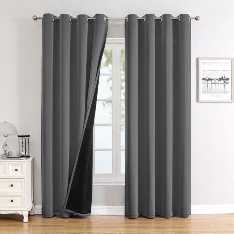 Rideaux Assombrissants 100% Lot de 2, Épais Isolants Thermiques Anti-Froid, Panneaux à Oeillets pour Fenêtre Chambre et Salon,132x213cm