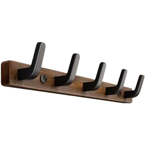Support de Rangement Mural Noyer 5 Points, Portemanteau Bois pour Portefeuille Manteau Déco Maison (1/5)