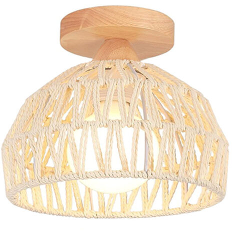 Plafonnier vintage style bohème, Luminaire de plafond en rotin/métal – Douille E27 – Idéal pour chambre, salon, couloir, décoration café – Ampoule non incluse (1/5)