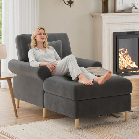 Chaise relax gris avec coussin, fauteuil-lit XXL tapissé pour salon et chambre (1/5)