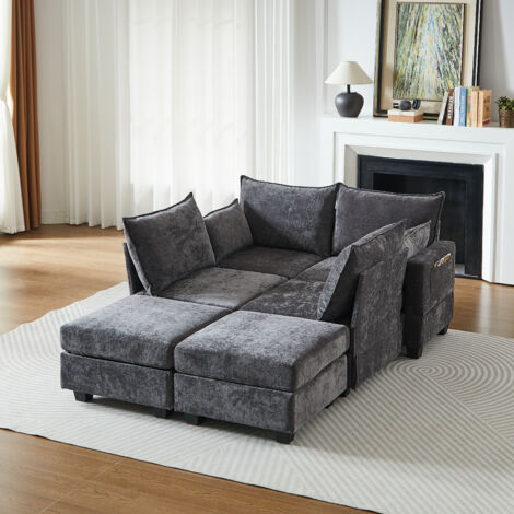 Chaises longues modulables U chenille, rangement arrière, 6 places, couverture oreiller (1/5)