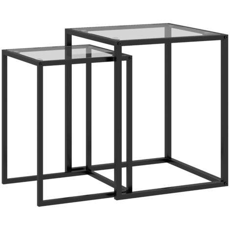 Set de deux tables de service empilables pour la nuit. Table de salon avec des pieds en acier. Design moderne, parfait pour le salon. Couleur noire. (1/5)