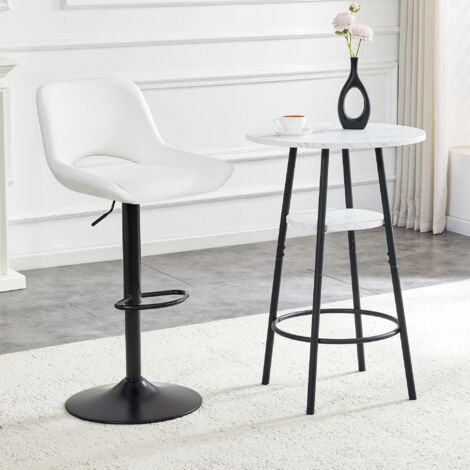 Bureau moderne avec espace de rangement, finition en marbre blanc et cadre métallique noir. Diamètre : 60 cm hauteur : 89 cm. Bureau adapté aux temps modernes, parfait pour les cuisines (1/5)