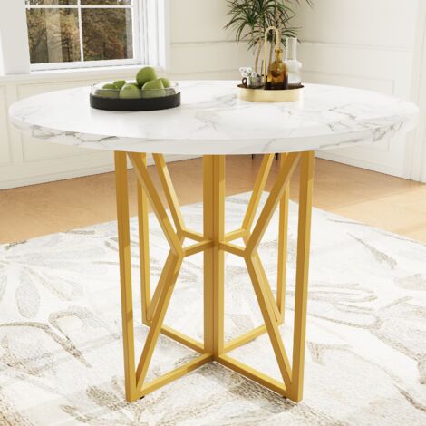 Table ronde (80 x 80 x 76 cm). Tablette légère et luxueuse, conçue pour accueillir 4 à 6 personnes. Idéale pour les salons et les living rooms. Pieds en or, surface de table en marbre fabriqué en MDF. (1/5)