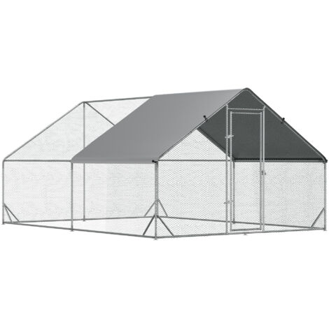 Étable XXL avec enclos pour l’élevage des poulets. Salle à poulet équipée de toilettes. Toit en acier. Capacité : 8 à 12 poules, canards, lapins. Dimensions : 3 x 4 x 2 mètres.