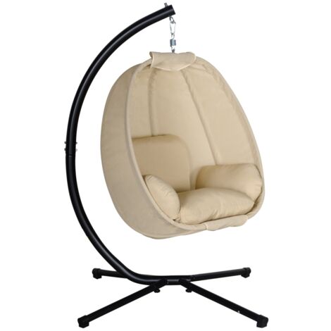 Chairure, siège en forme de cône avec un coussin moelleux. Conçu pour être utilisé à l’intérieur comme à l’extérieur. Dimensions : 125 L x 95 B x 170 H cm. Couleur : kaki. (1/5)