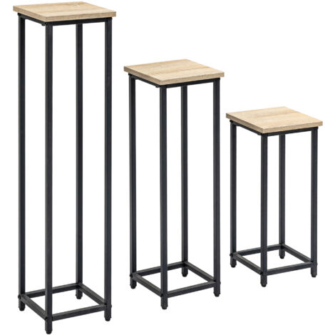 Set de 3 pièces : bancs et support pour pots à fleurs en acier noir et naturel, parfait pour le jardin ou la terrasse. (1/5)