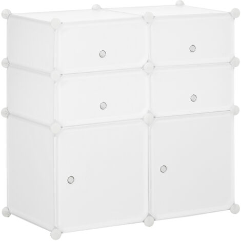 Armoire à chaussures avec des compartiments en plastique et en acier. Couleur blanche. Dimensions : 75x37x73 cm. Idéale pour organiser les affaires dans le couloir. (1/5)