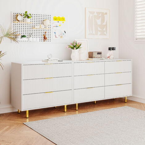 Unité de rangement modulaire avec 9 tiroirs. ensemble de meubles de style moderne. Meuble de stockage. Couleur blanche et dorée – dimensions : H72 / B200 / T40 cm (1/5)