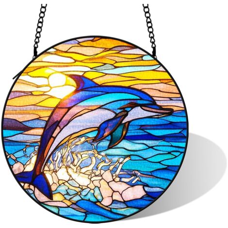 Ornement décoratif en verre vitrail, diamètre: 12.5 cm (1/5)