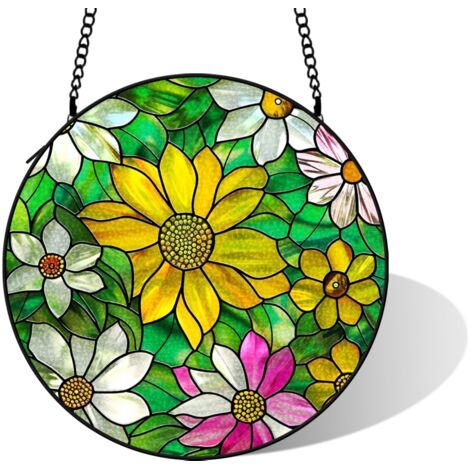 Vitrail suspendu effet lumineux coloré, diamètre: 9 cm (1/5)