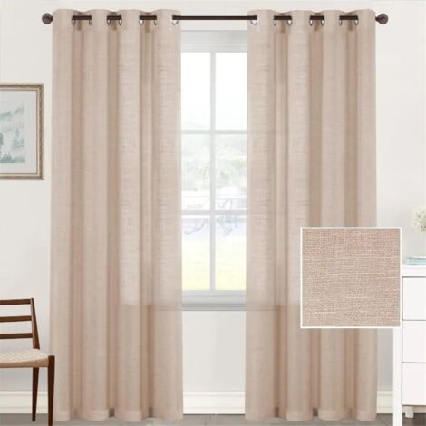 Lot de 2 rideaux à œillets effet lin, déco salon chambre cosy, rideau semi-transparent 132x182 cm (1/5)