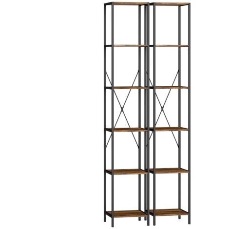 Étagère 6 niveaux cadre métallique, style rustique marron, salon, bureau et chambre (1/5)