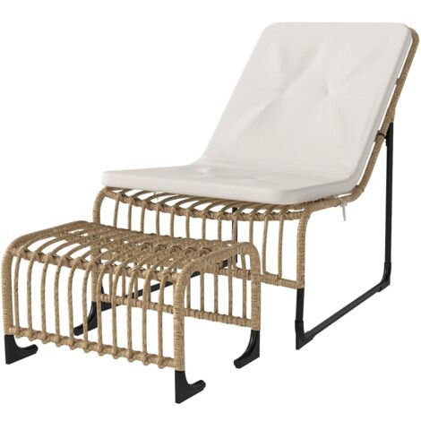 Chaise de jardin en rotin résistante aux UV, avec coussin, matériau naturel, pour jardin, balcon et terrasse (1/5)
