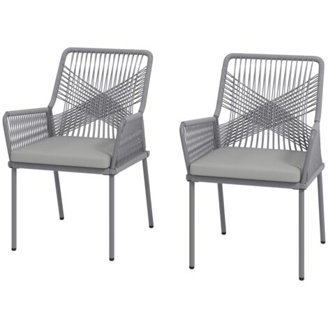 Set de 2 chaises de jardin en rotin avec accoudoirs et dossiers amovibles, gris foncé (1/5)