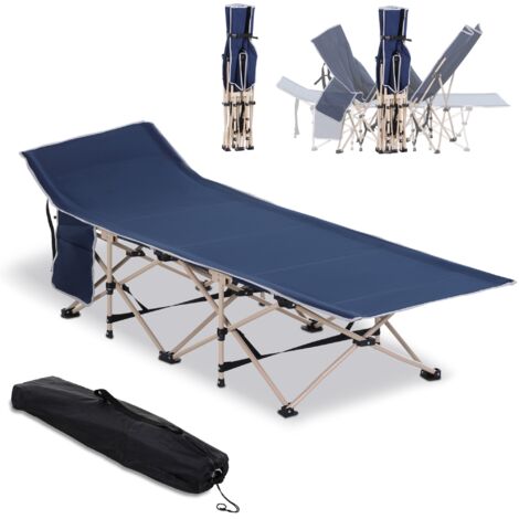 Lit de camping démontable avec compartiment rangement, acier et Oxford, bleu, 190×68×52 cm (1/5)